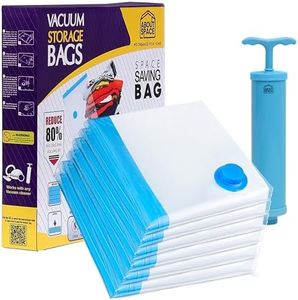 ABOUT SPACE 6 Medium Vacuum Bags for Travel with Hand Pump - Polyamide Polyethylene Airtight, Space Saver Compression Storage for Packing,Vaccine Sealer Bags with Ziplock for Comforters Blanket (Blue)