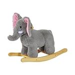 HOMCOM Kids Children Rocking Horse Plush Ride on Animal Wooden Riding Traditional Rocker Gift w/32 nursery rhymes (Grey Elephant)