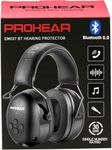 PROHEAR 037 Bluetooth 6.0 Hearing Protection Headphones with Rechargeable 1500mAh Battery, 30dB SNR Safety Noise Reduction Ear Muffs with 120H Playtime for Mowing, Workshops, Snowblowing - Black