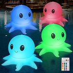 Qoolife Solar Floating Pool Lights Remote Controlled Colorful Inflatable Ball Lights (Octopus – 4 Pack)