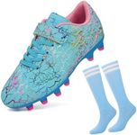 brooman Kids Firm Ground Soccer Cleats Boys Girls Football Cleats with Soccer Socks (11,Blue)