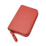 Womens Credit Card Holder, Small RFID Blocking Ladies Wallet with Stainless Steel Zipper Leather Accordion Red Wallets Case for Women ID Compact Slim Blocked Zip Accordian Cards Coffee A3PBKB-5