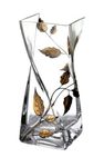 Gold Leaf Tendril Contemporary Square Twist Glass Flower Vase - Mouth Blown Hand Decorated Glass - Ideal Golden Anniversary 50th Wedding Gift - 20 cm