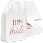 BLUE PANDA 15-Pack Team Bride Gift Bags with White Tissue Paper for Bridesmaid Proposal, Bridal Shower, Wedding Party Favor Bags with Handles, (Rose Gold Foil, White, 8x4x9 in)