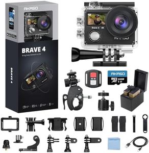 AKASO Brave 4 Action Camera 4K 30fps with 64GB MicroSD U3 Card Bicycle Helmet Accessories Kit Bundle, 20MP Ultra HD 131FT Waterproof Underwater Camera EIS WiFi Remote Control 5X Zoom Sport Cameras