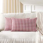 Foindtower Pack of 2 Lumbar Farmhouse Decorative Gingham Throw Pillow Covers Classic Check Plaid Cushion Cover Rustic Christmas Home Decor for Couch Bedroom Chair 12 x 20 Inch Red and White