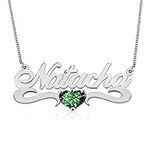 Ouslier 925 Sterling Silver Personalized Name Necklace with Birthstone Heart Custom Made with Any Names (925 Sterling Silver)