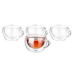 Amazon Brand - Solimo Borosilicate Glass Double Wall Extra Wide Fancy Tea Cup | Heat Resistant Crystal Clear Glass Mug | Ideal for Tea, Coffee, Espresso & Other Beverages | 300 ML – Set of 4