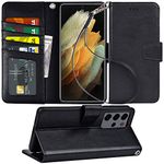 Arae Case for Samsung Galaxy S21 Ultra Wallet Case Flip Cover with Card Holder and Wrist Strap for Samsung Galaxy S21 Ultra, 6.8 inch (Black)