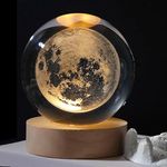 U-Vathing 3D Crystal Ball Moon LED Night Light with Wooden Base, 16 Colors Change with Remote Control, 6cm Universe Galaxy Glass Glow Ball Light as a Christmas Birthday Gift for Teens Boys and Girls