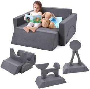 GarveeHome 7Pcs Kids Play Couch, Modular Kids Sofa Toddler Couch, Multifunctional Play Couch Convertible Sofa Play Set for Playroom Nursery, Dark Grey