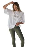 Six Stories Wifey Statement Tee, Champagne Embroidery, White Crewneck Shirt, Anniversary, Honeymoon, Wedding or Birthday Gift, White, X-Large