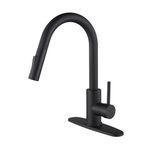 KPW Kitchen Faucets, Matte Black Kitchen Faucet with Pull Down Sprayer, High Arc Single Handle Stainless Steel Sink Faucets 1 or 3 Hole, Kitchen Sink Faucets for Farmhouse Campervan Laundry RV