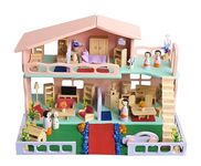 TinyMinyWorld Wooden Big Dollhouse Castle Large with Furniture playset Perfect Birthday Christmas Gift (Big Colour Villa 2 Stories with Garden)