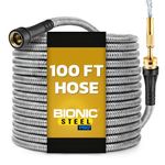 Bionic Steel Pro Metal Garden Hose 100ft, Rust Proof 304 Stainless Steel Water Hose with Brass Fittings, Flexible & Heavy Duty Hose, Lightweight, Kink Free & Easy Coil Outdoor Hose- 2021 Model