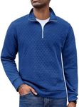 COOFANDY Men's Half Zip Pullover Sweatshirt Mock Neck Long Sleeve Sweater Fashion Solid Plaid Jacquard Polo Sweatshirt Dark Blue