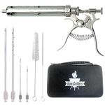 Professional Meat Injector Gun Syringe Kit for Smoking & Grilling Turkey, Brisket & BBQ - Large 2 Oz Stainless Steel Capacity - No Leaks or Clogs - Commercial Grade & Built to Last Years