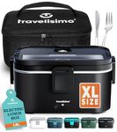 TRAVELISIMO Extra-Large Heated Lunch Box – Holds up to 1.8L 100W Electric Lunch Box, Stainless Steel Heated Lunch Boxes for Adults 3 in 1 for Car, Electric Lunchbox 12V/24V/230V Self Heating Lunchbox