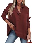 SHEWIN Womens Hoodies Casual Button V Neck Oversized Sweatshirt Trendy Loose Long Sleeve Hoodie Pullover Fall Clothes for Women 2024,(M),Red