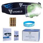 VITCHELO Headlamp Green Flashlight - Red Safety Light - 6 Light Modes - Super Bright IPX6 Waterproof Adjustable Head Light - 3 AAA Batteries - Running, Jogging, Camping, Hiking, Cycling - Kids, Adults