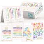 100 Happy Birthday Cards, Assorted Watercolor & Gold Foil Blank Birthday Notes Pack, Bulk Boxed Assortment Set of Greeting Note Cards w/ Envelopes & Stickers