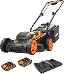 Worx WG779E.2 40V 34cm Cordless Lawn Mower, Petrol-Like Power, Cut-to-Edge Design, Adjustable Height, with 2x2.0Ah Batteries and Charger, Part of PowerShare Range