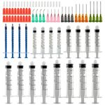 Syringe Set with Blunt Needle, 1ml 3ml 5ml 10ml 20ml Syringes with 14g 15g 16g 18g 20g Blunt Needles and Syringe Cap for DIY Craft Glue Refill Industrial Use (80pcs)