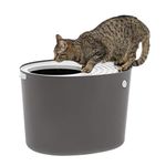 IRIS USA Cat Litter Box, Top Entry Litter Box with Scoop, Stylish Round Cat Litter Box Enclosure, Kitty Litter Box, Dog Proof, Dark Gray/White