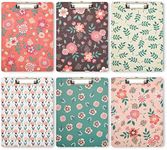 6 Pack Decorative Clipboards 9x12 with Low Profile Clip and Hook, Letter Size, Classroom Office Work Supplies - 6 Floral Designs