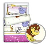 Baby Newborn Bedding Set Pillowcase + Duvet Quilt Cover 2 Piece to Fit Cot Crib Cradle Pram 135x100cm (Safari pink)