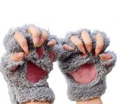 IBLUELOVER Women Cat Paw Winter Gloves Plush Warm Cosplay Gloves Half Finger Cute Gloves Novelty Bear Claw Thermal Mittens for Halloween Cosplay Party Fancy Dress