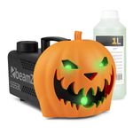 BeamZ S553L Halloween Smoke Machine with 1L Orange Fluid & Balloon - 550W Fogging Pumpkin with RGB LEDs, Remote Control - pumpkin fog machine, Ideal Halloween Decorations & Spooky Effects