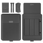 TechTrendz Premium Leather Portable Sleeve Bag Compatible With Macbook 11-14 Inch, Easy Carry Multipurpose Storage Case Bag For Laptop With Integrated Stand & Mouse Pad - Grey (4Pcs/Set)