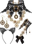 Hicarer 4 Pieces Steampunk Accessories Set Halloween Elegant Necklace for Women Pendant Necklace Gothic Lace Choker Bracelet Earring Headband Victorian Steampunk Cosplay