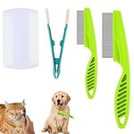 4pcs Flea Comb for Cats and Dogs, Double-Sided Fine-Tooth Lice Comb Tear Stain Removal Stainless Steel and Plastic Multifunctional Magic Pet Hair Cleaning Grooming Tools Brush(green)