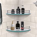 Plantex Multipurpose Kitchen/Bathroom Corner Shelf for Wall Storage Transparent Glass - Bathroom Organizer (9x9 Inches - Pack of 2)