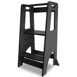 Step Ladder, CXRYLZ Kids Kitchen Step Stool with Adjustable Standing Platform, Wooden Child Standing Tower for Toddlers (Black)