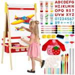 Belleur All-in-One Art Easel for Kids with 2 Paper Rolls & Deluxe Accessories, Adjustable Magnetic Double Sided Whiteboard & Chalkboard, Painting Kid Easel for Toddlers 2-8, Ideal