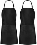 Utopia Kitchen 2 Pack Adjustable Bib Apron with 2 Pockets Waterdrop Resistant Cooking Kitchen Apron for Men, Women with Long Ties (Black)