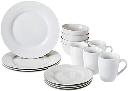 Amazon Basics Set di Stoviglie per 4 Persone, Porcellana, Bianco, 16 Pezzi