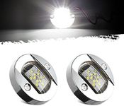 Partsam 2 Pcs 3" Inch Round Boat Marine 12LED Courtesy Lights IP68 Submersible, 316 Stainless Steel, Transom Light, Underwater Stern Lights