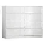 FWStyle Modern 8 Drawer Chest of Drawers, 8 Drawer Cabinet No Handle Sleek Design Bedroom Furniture - White Gloss