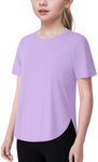 JOCMIC Girls Athletic Shirts Short Sleeve Dry-Fit T-Shirt UPF 50+ Basic Tee Tops for Kids Teens Sports Activewear Purple 7-8 Years