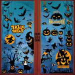 AMLOOPH Spooky Halloween Decorations Window Stickers, 9 Sheets Monster Halloween Window Stickers Clings, Bat Spider Cat Pumpkin Halloween Stickers Window Decor for Halloween Window Decorations Indoor