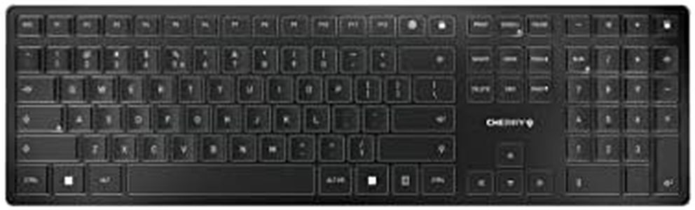 CHERRY KW 9100 Slim Wireless Design Keyboard, EU Layout (QWERTY), Choice of Bluetooth or 2.4 GHz Radio, Flat Keys, Rechargeable, Black/Grey