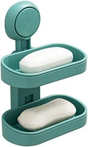 LEVERLOC Soap Dish Holder for Shower Double Layer Suction Cup Wall Mounted Drill-Free Self-Draining Removable Strong Suction Sponge Bar Soap Holder for Bathroom Bathtub Kitchen Sink Plastic Green