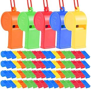 WSYUB 72Pcs Plastic Whistles, Bulk Whistles, Training Sports Whistles with Lanyard, Loud Toys Whistles for Kids Christmas Birthday Party Goody Bag Fillers Games Survival Emergency, 5 Brilliant Colors