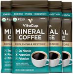 VitaCup Mineral Coffee with Trace Minerals, Hydrate, Replenish & Restore w/All Natural Sea Minerals, Electrolytes, Organic Coffee, Single Origin, Medium Dark Roast, Ground Coffee, 4 Bags 10oz Each