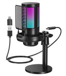 SPKPAL USB Microphone for PC, Podcast Microphone with RGB Light, Mute Button, Gain Knob for PS4/5, Mac, Phone, Gaming Mic with Pop Filter, Metal Stand, Headphones Jack for Streaming, Recording, Chat