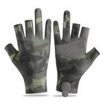 JIAHG Summer Outdoor Fishing Gloves Men's Camouflage Ice Silk Sunscreen Gloves, UPF 50+, Quick Dry Breathable,3 Fingers Cut, Anti-slip Fingerless Gloves for (Green)